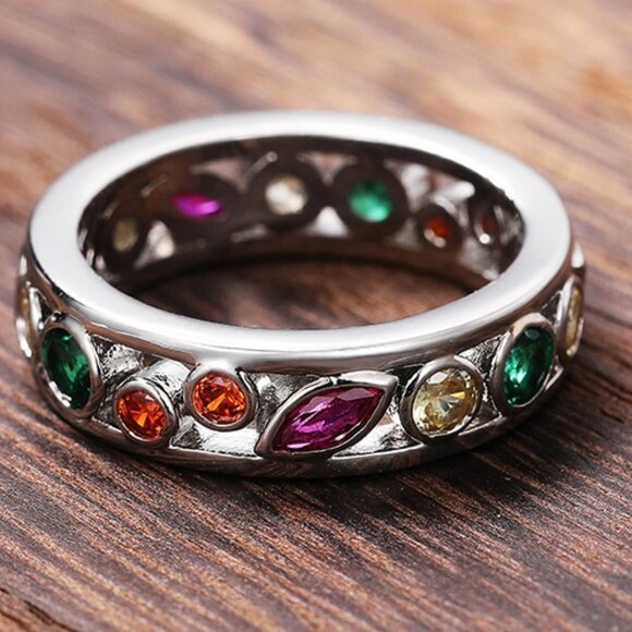 🎁Colorful CZ Multi Shapes Eternity Beautiful Fashion Ring for  UNVN12301 - Picture 2 of 5